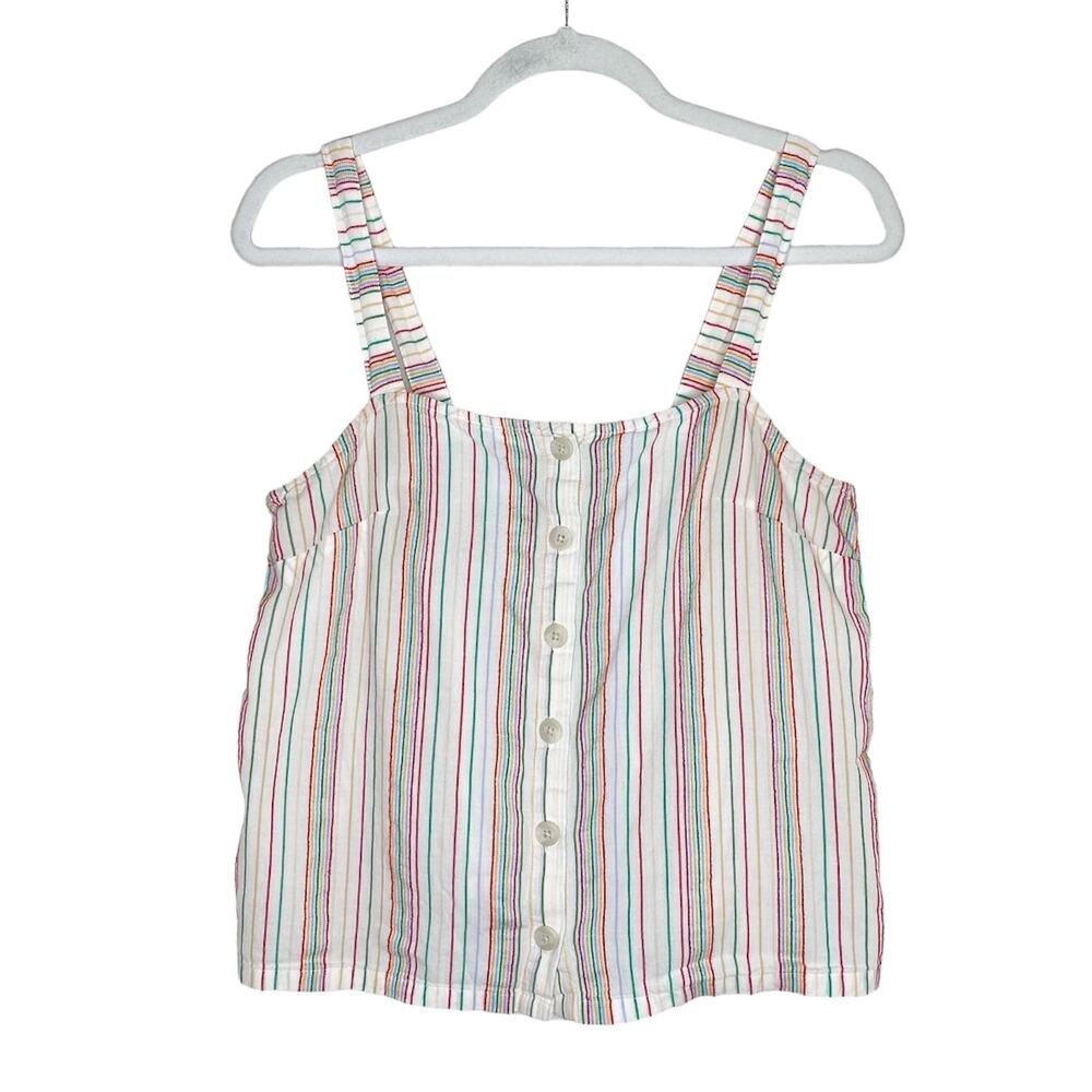 Madewell Button Front Rainbow Stripe Cami Tank Top Small Textural Embroidered - Picture 2 of 9
